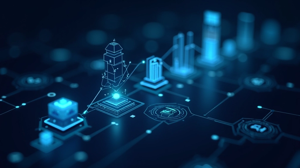 Blockchain technologijos vizualizacija su saugumo šifravimo simboliais ir finansinių tinklų diagrama