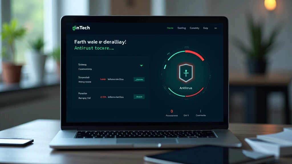 Antivirus programos skenavimo procesas ir grėsmių ataskaita kompiuterio ekrane