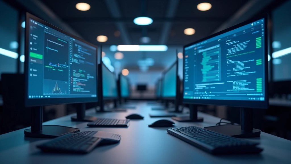 Moderni technologijų laboratorija su serveriais ir kompiuteriais
